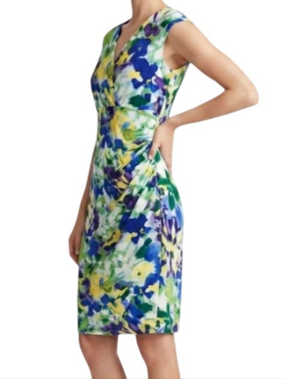 LAUREN RALPH LAUREN Watercolor Floral Faux-Wrap Sheath Dress  EUC Sz 10